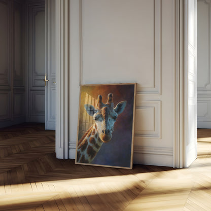 Póster de jirafa con luz dorada