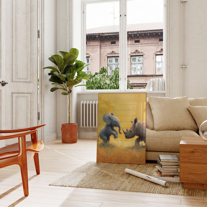 Jonge Olifant ontmoet Neushoorn Poster