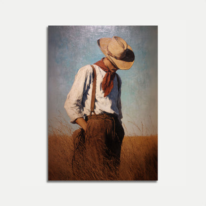 Lone Cowboy in Wheat Field Poster