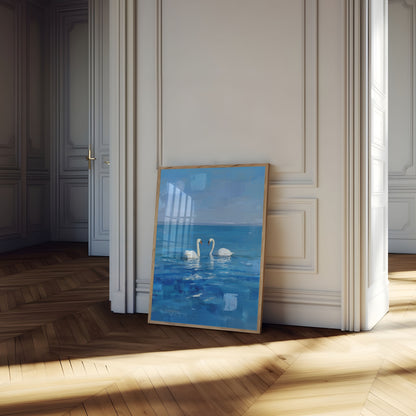 Swans in Blue Harmony Poster
