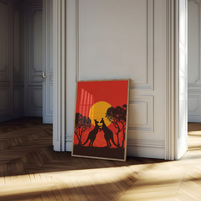 Póster de Canguros Luchando al Atardecer