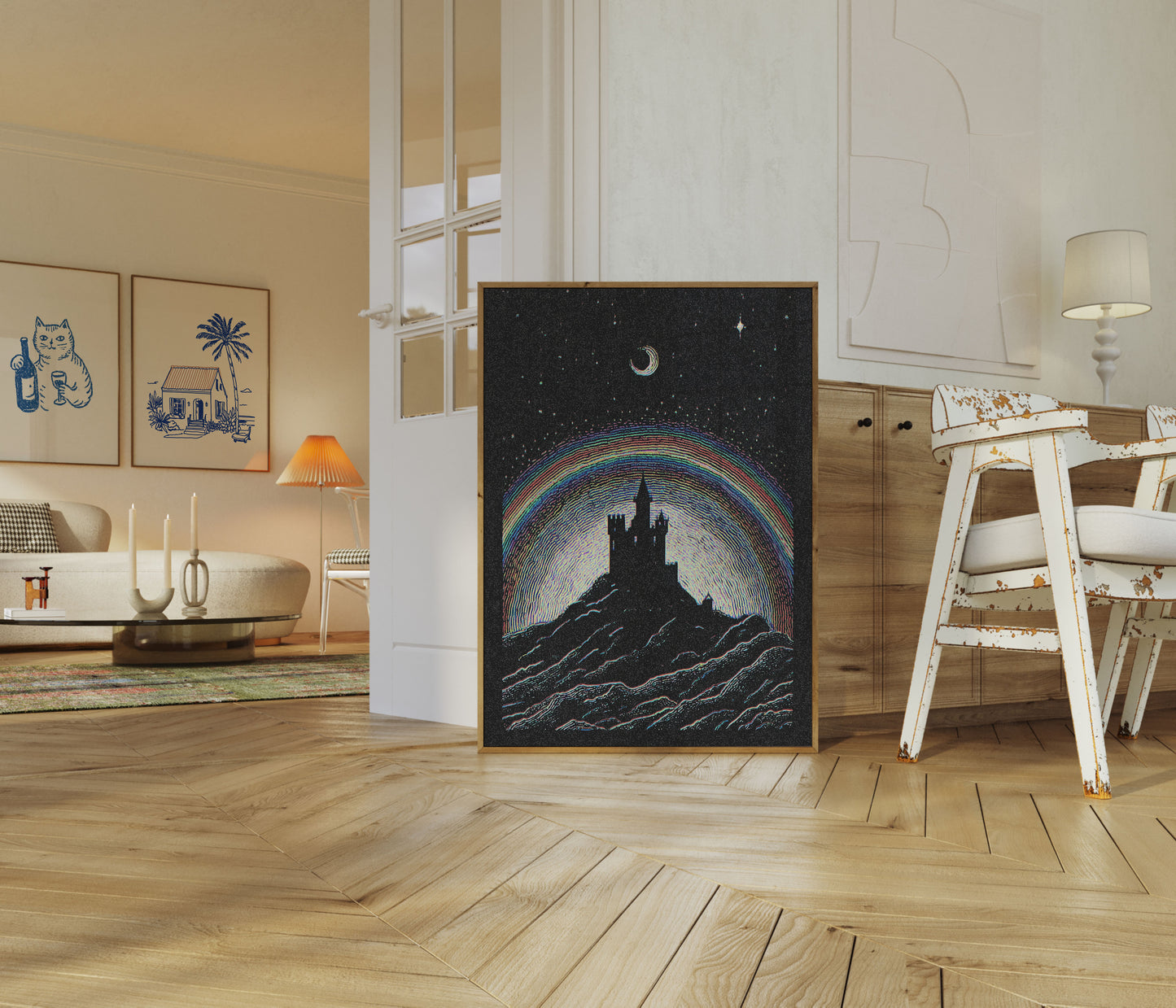 Medeltida Slott Under Regnbåge Affisch