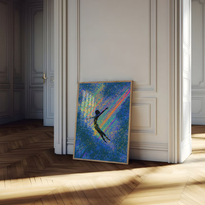 Swimmer Diving Through Cosmic Light Poster