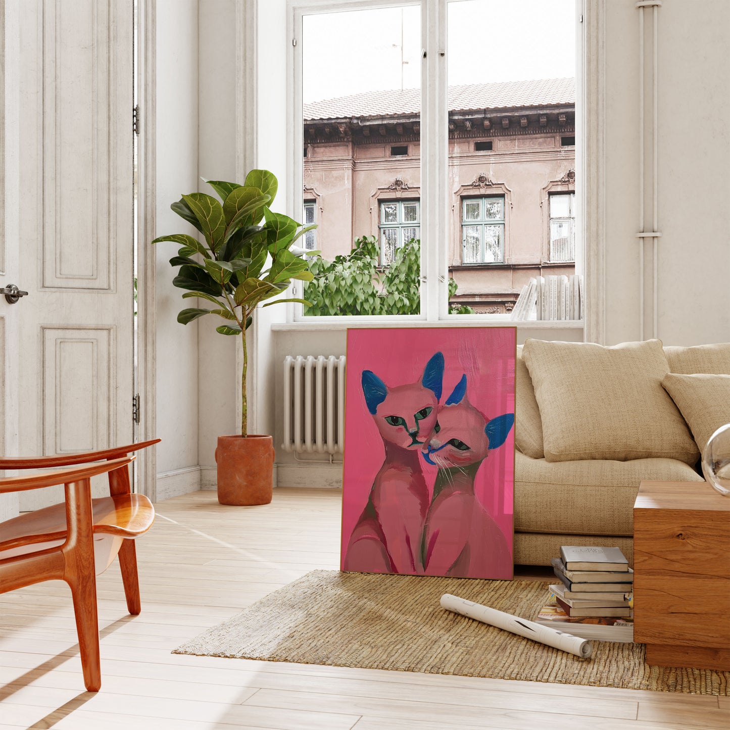 Pink Feline Companions Poster