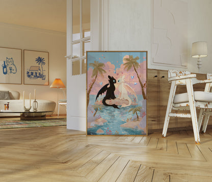 Dragon Love by the Ocean Poster