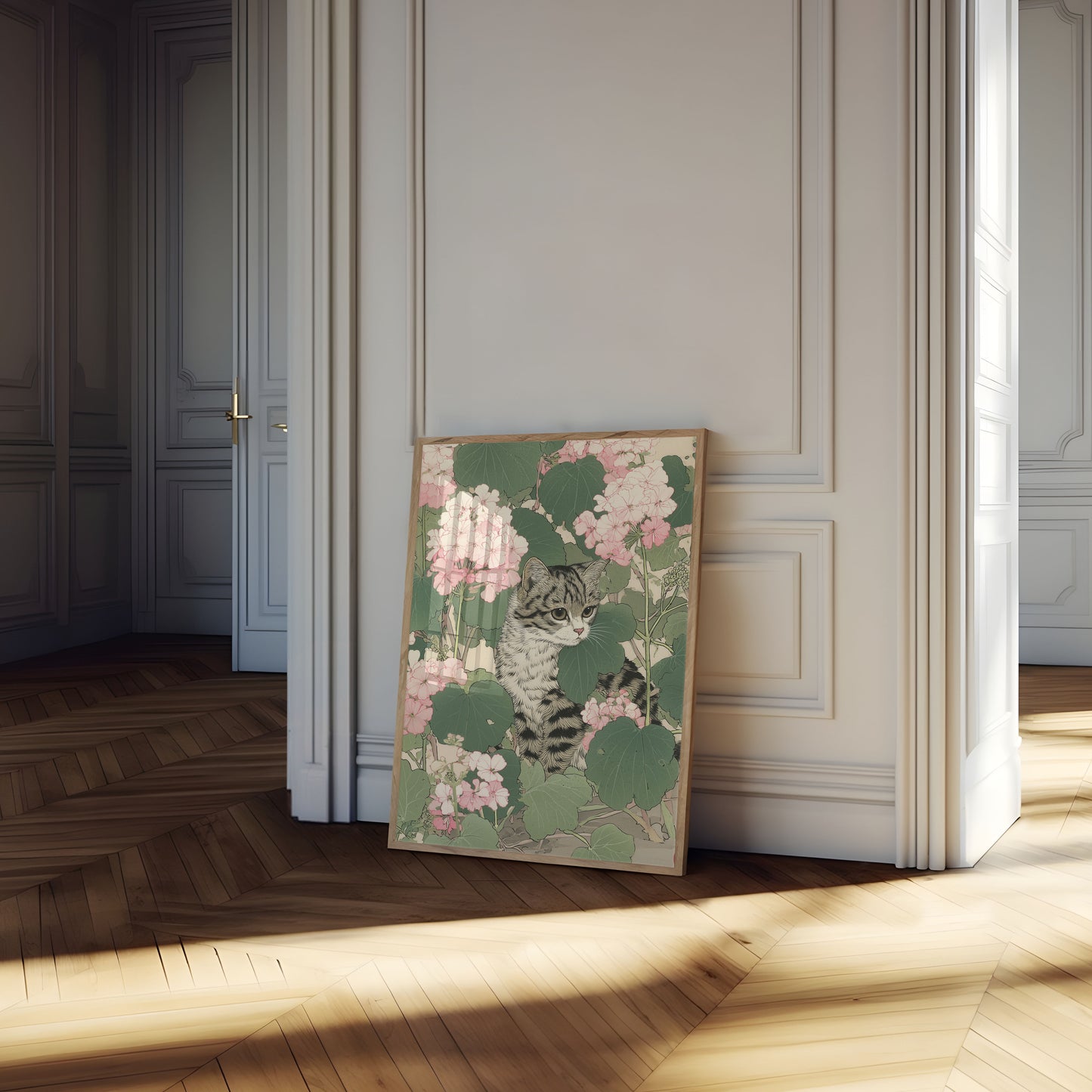 Gestipte Kat Tussen Geraniums Poster