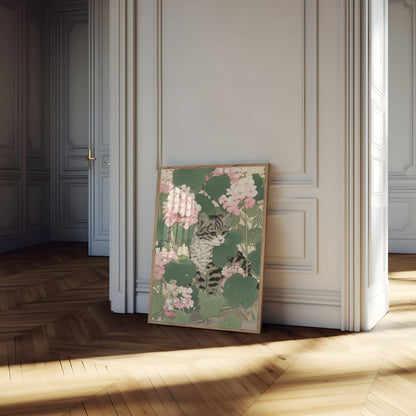 Gestipte Kat Tussen Geraniums Poster