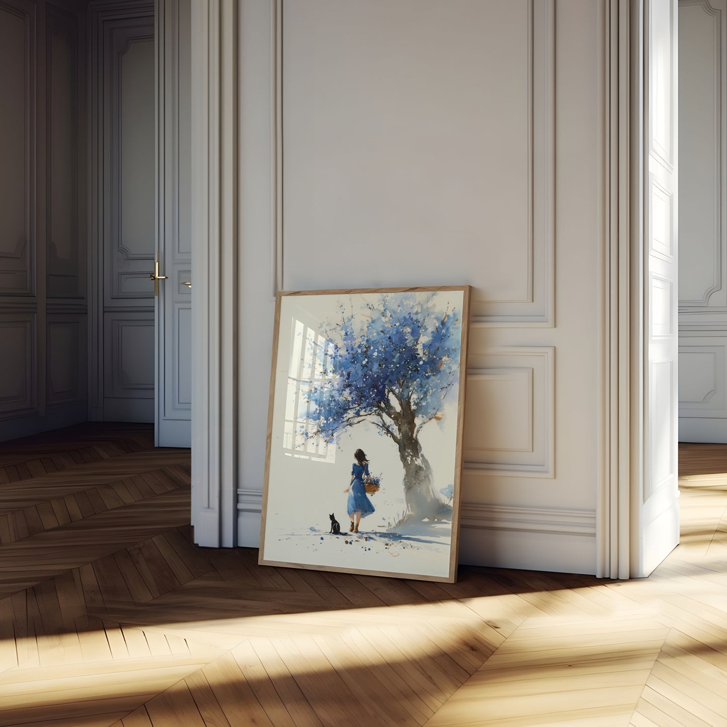 Dziewczyna Pod Niebieskimi Kwiatami Plakat