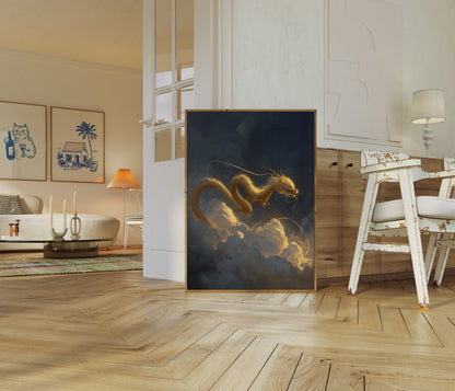 Golden Dragon in Celestial Clouds Poster