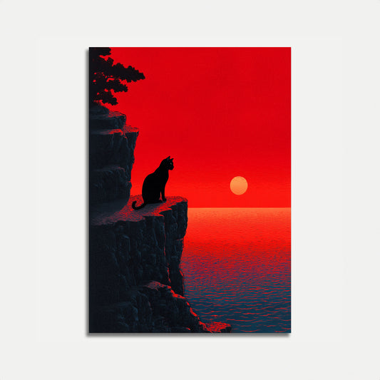 Cat Watching Sunset Poster