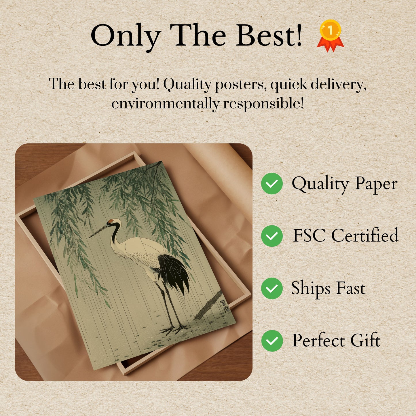 Elegant Crane with Willow Poster