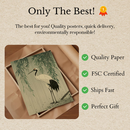 Elegant Crane with Willow Poster