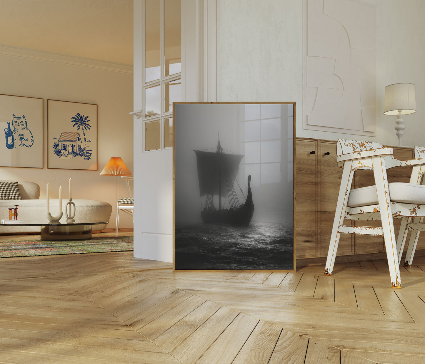 Misty Viking Ship Poster