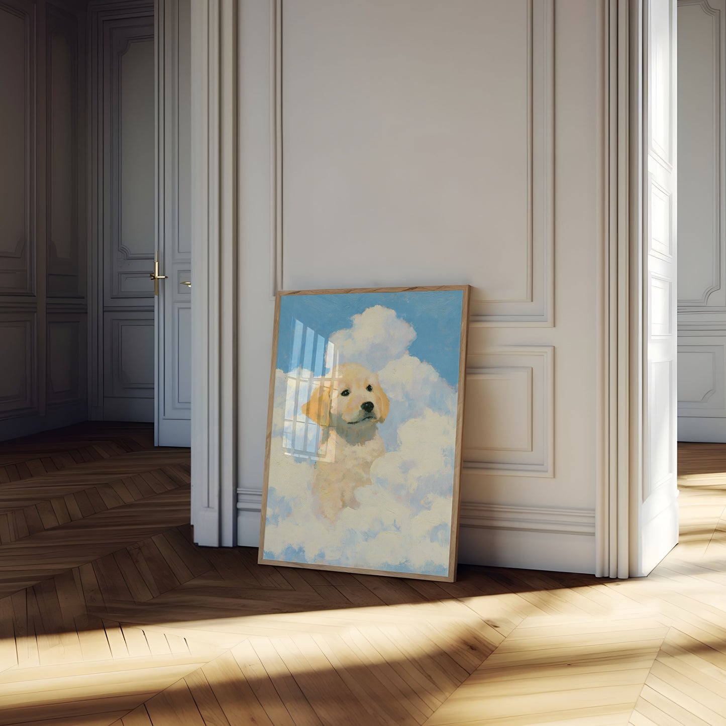 Guld Labrador Bland Skyer Plakat