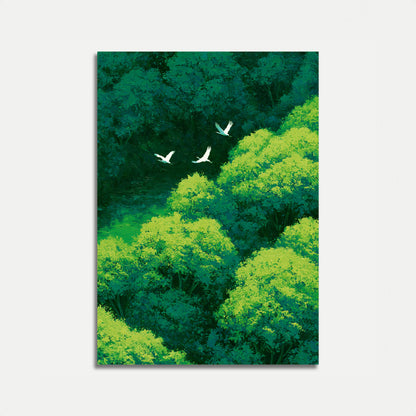 Birds Over Lush Forest Poster