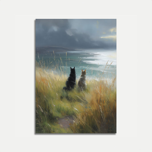 Dogs Watching Ocean Waves Poster