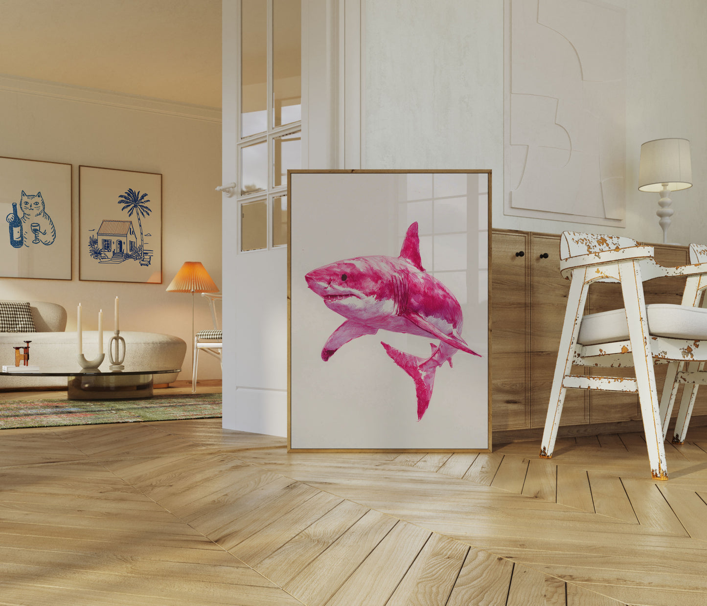 Pink Shark Marine Art Poster