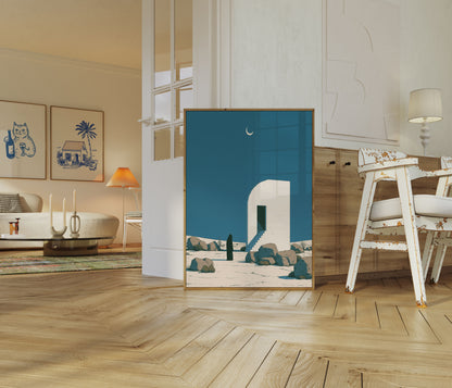 Poster Torre nel deserto sotto la luna