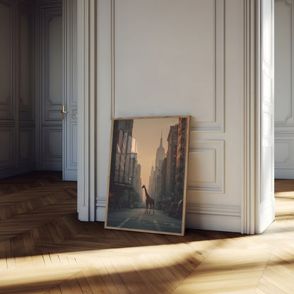 Póster de jirafa en la jungla urbana