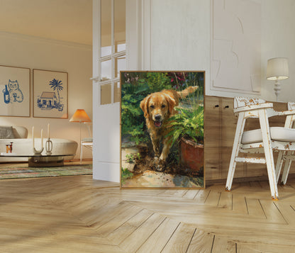Golden Retriever in Garden Poster