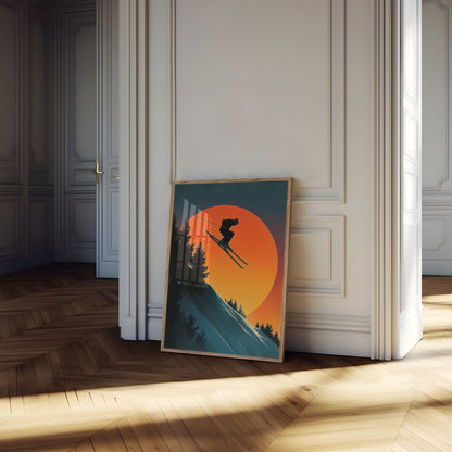 Sonnenuntergangs-Ski-Abenteuer-Poster