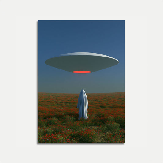 UFO-ontmoeting Boven Wildebloemenveld Poster