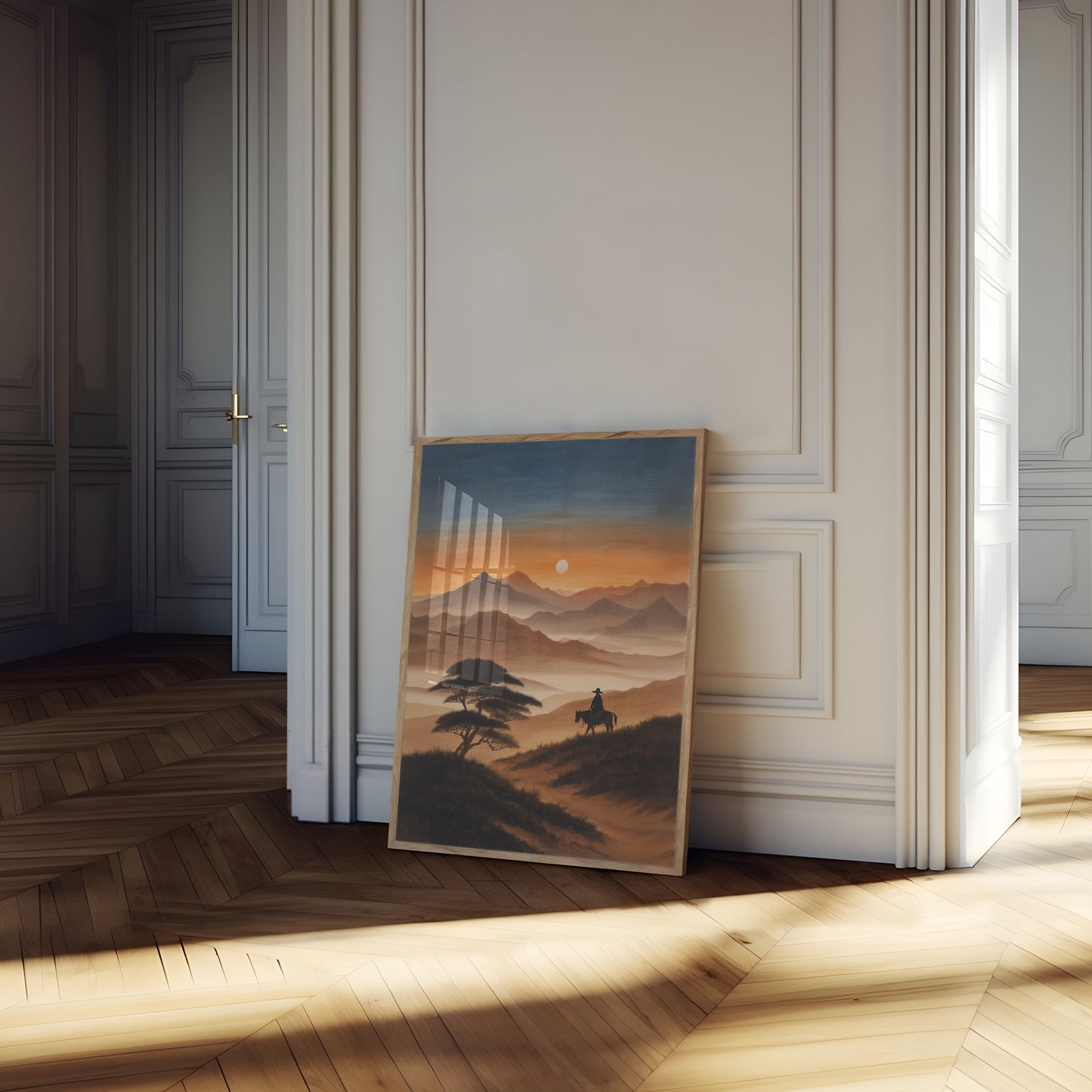 Póster de Jinete al Atardecer en la Montaña