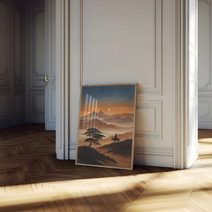 Póster de Jinete al Atardecer en la Montaña