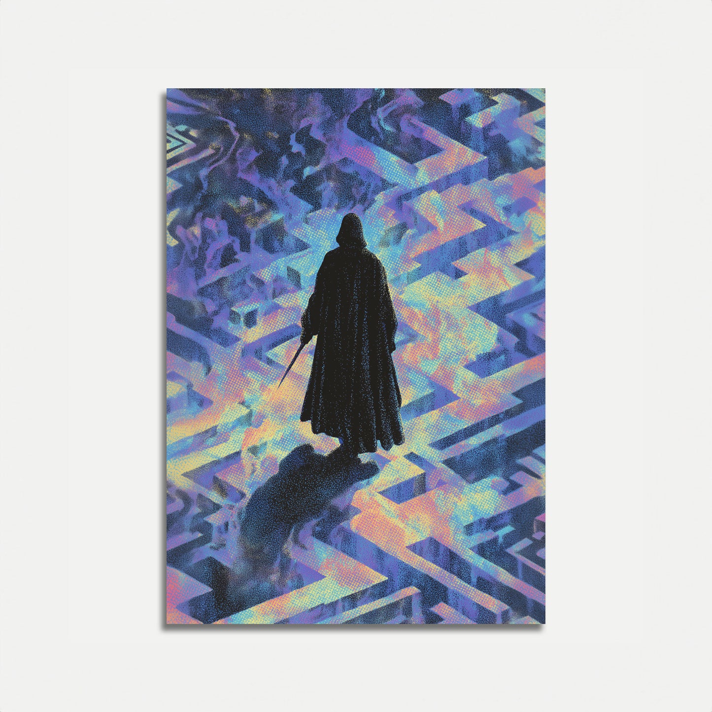 Mystical Warrior in Digital Maze Poster
