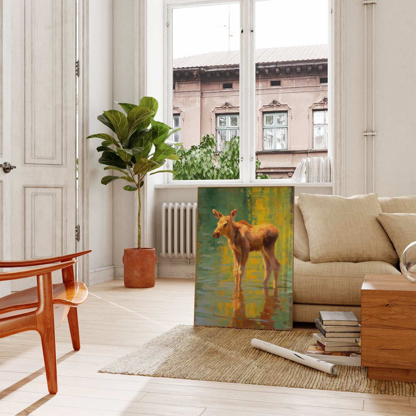 Ung Älg i Vatten Poster