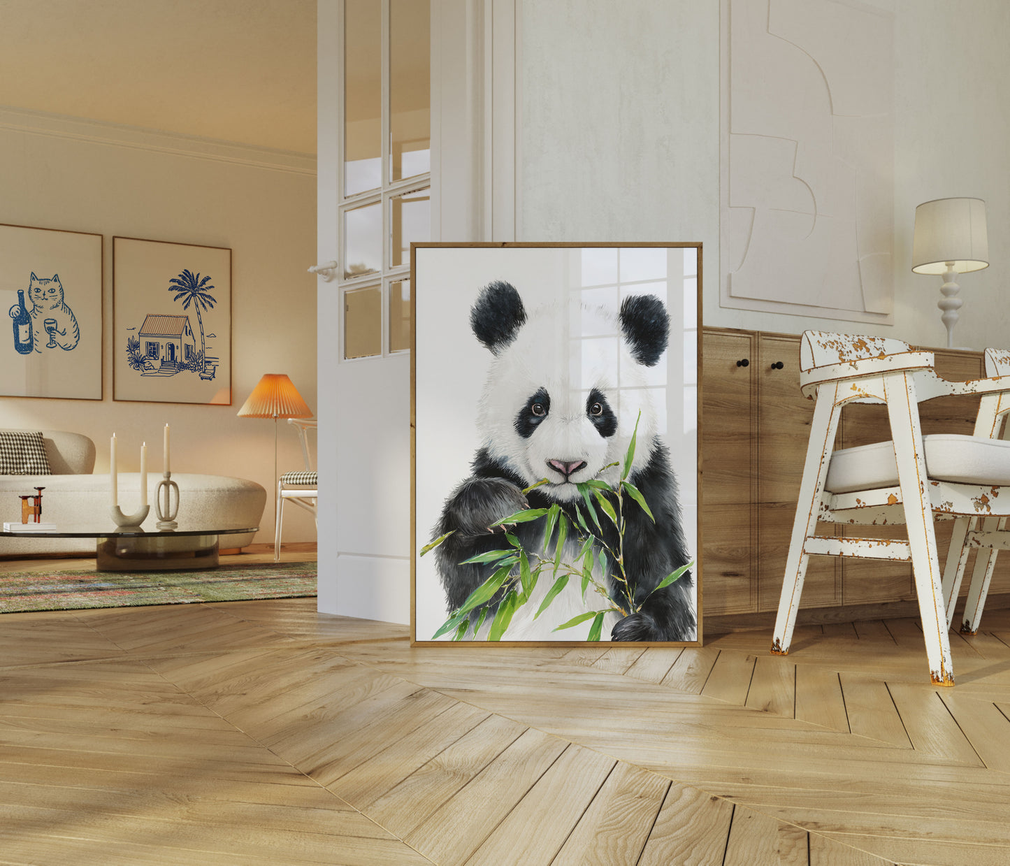 Póster del panda del banquete del bambú