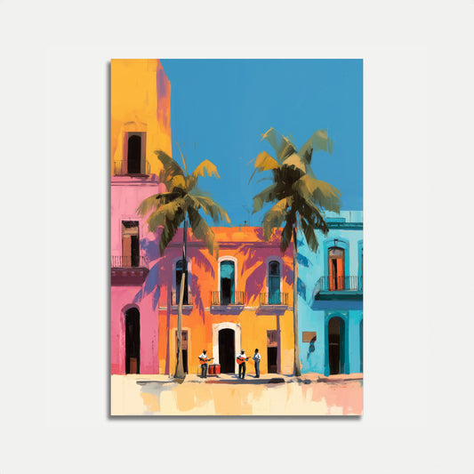 Affiche d'Architecture Coloniale Colorée