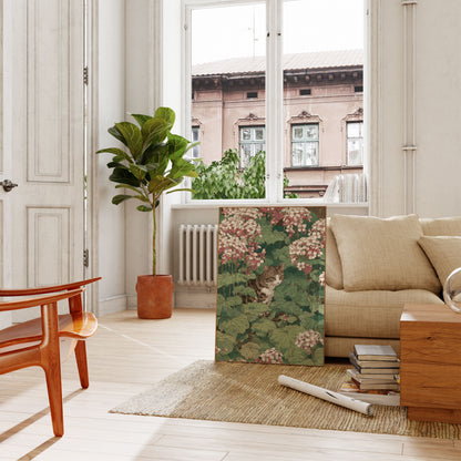 Tabby Cat in Flower Garden Poster