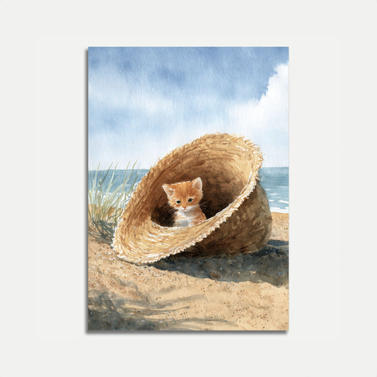 Kitten in Shell by Beach Poster