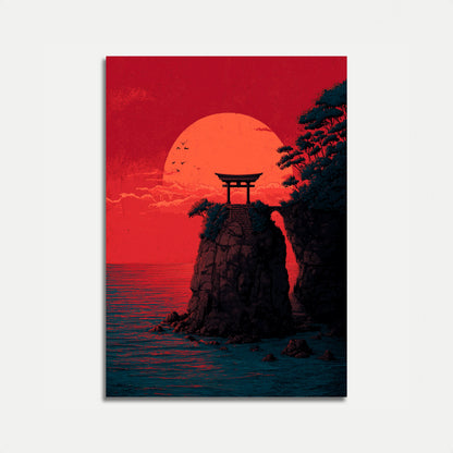 Japansk Tempel Solnedgang Plakat