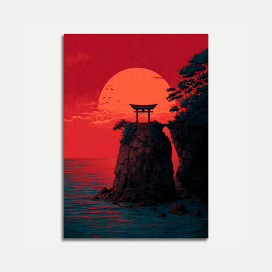 Japansk Tempel Solnedgang Plakat