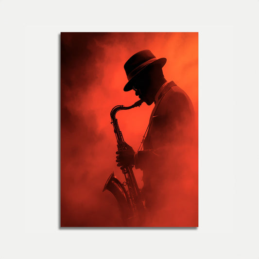 Plakát jazzového saxofonu v karmínové barvě