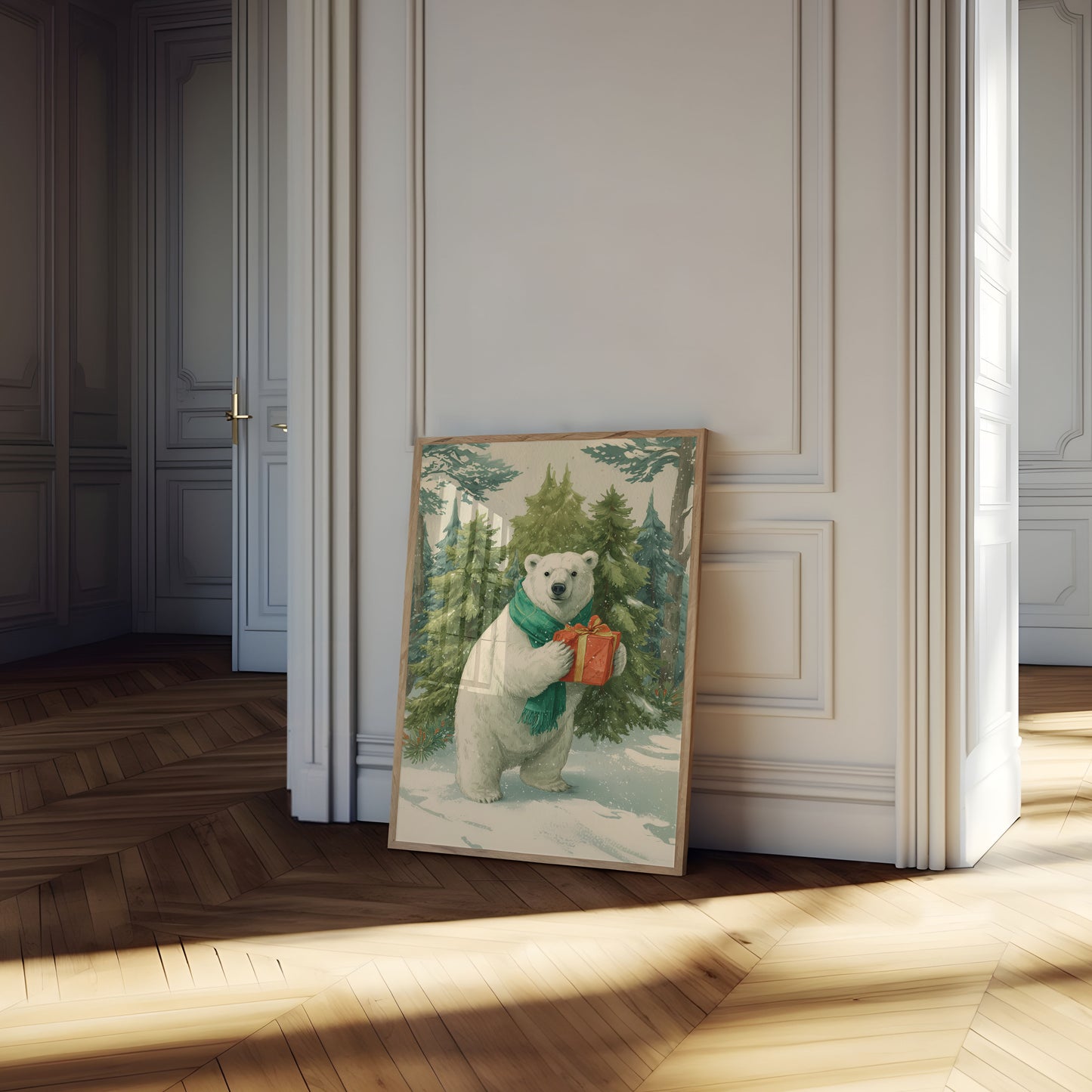 Póster de regalo festivo de oso polar