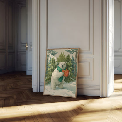 Póster de regalo festivo de oso polar