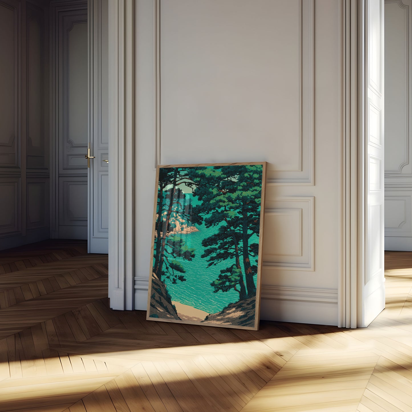 Coastal Cove with Pine Trees Poster