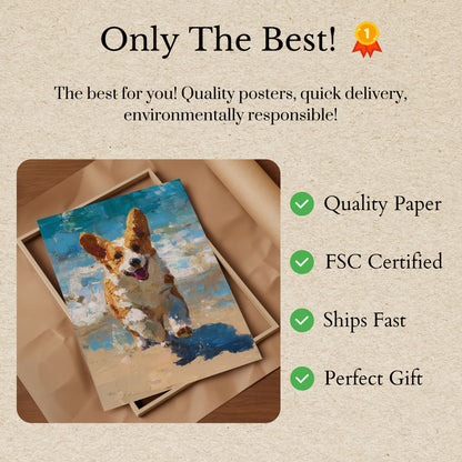 Glada Corgi Stranddag Affisch