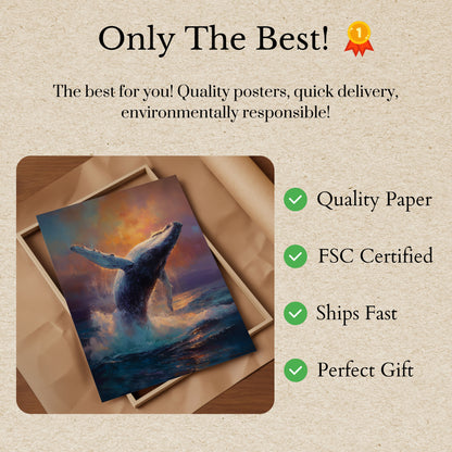 Breaching Whale Golden Sunset Poster