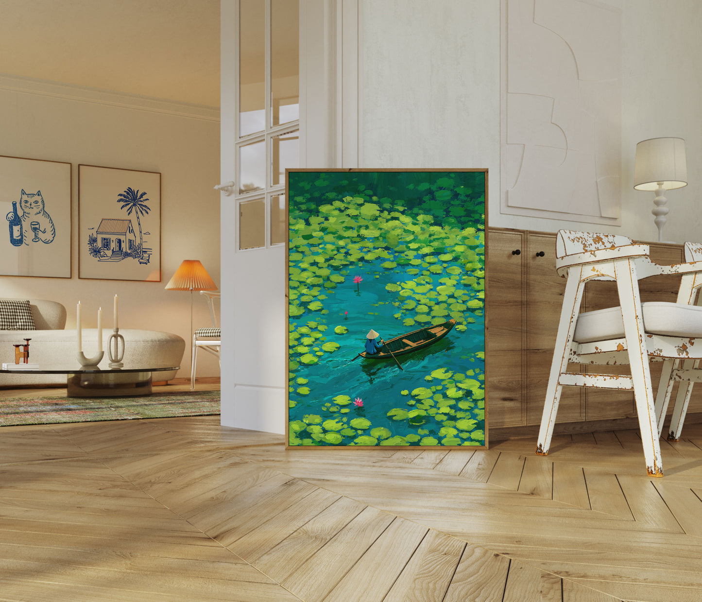 Serene Lotus Boat Journey Poster