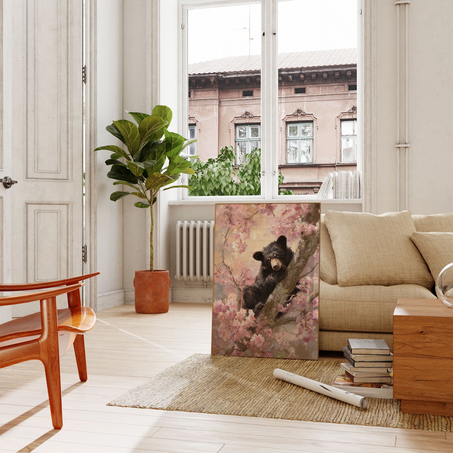 Black Bear in Cherry Blossoms Poster