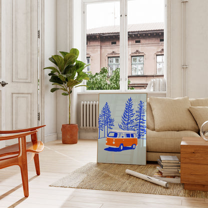 Vintage Van in Blue Forest Poster