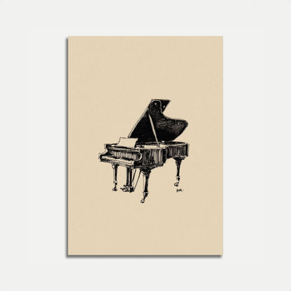 Grand Piano Sketch Line Drawing Poster