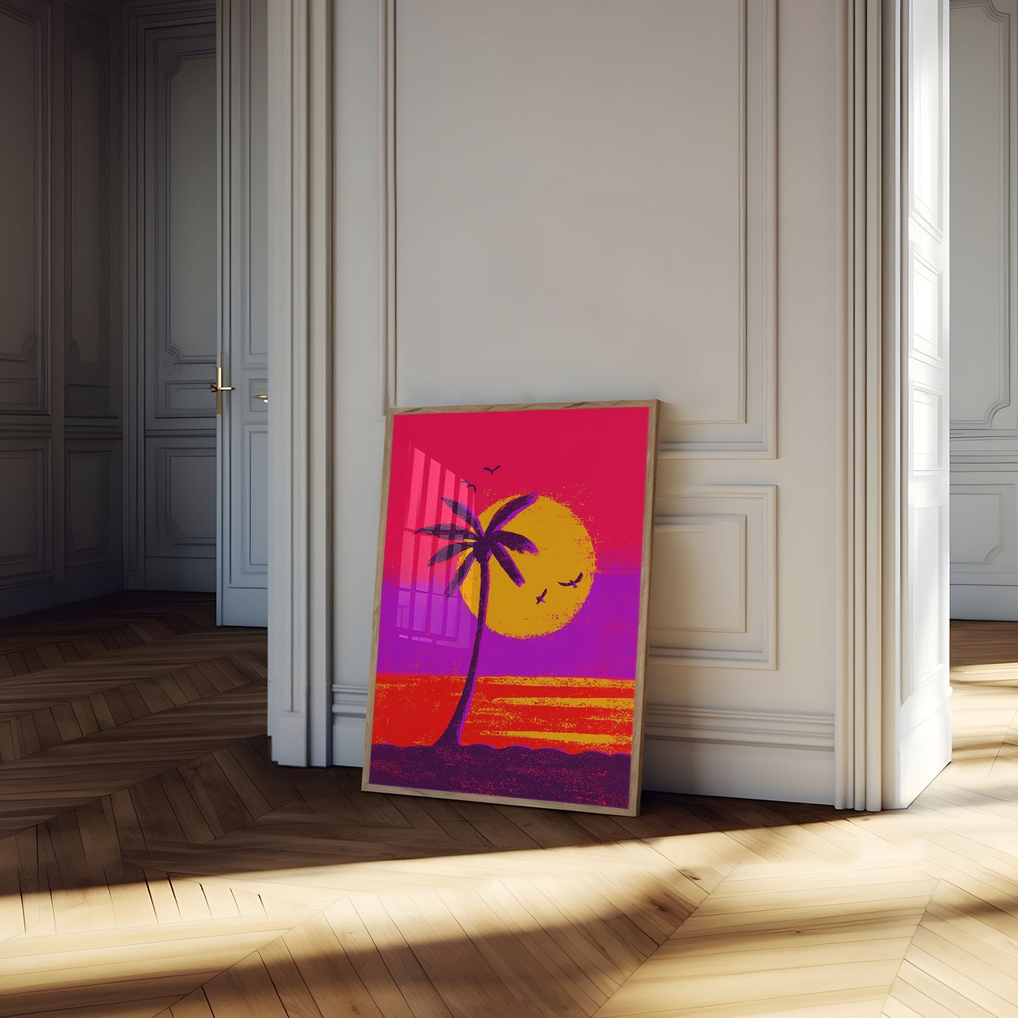 Plakát Tropické Palmy při Západu Slunce