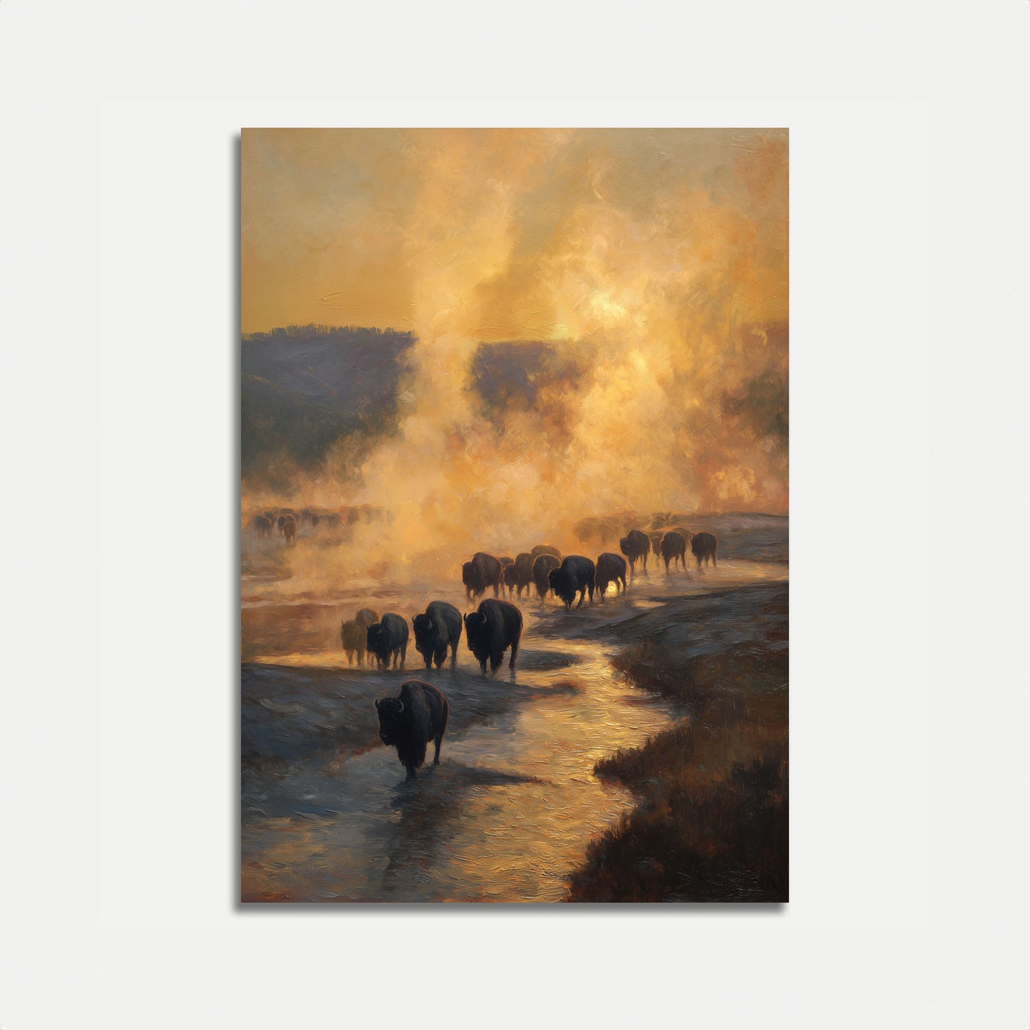 Bison Herd in Golden Mist Poster