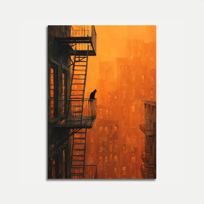 Urban Cat on Fire Escape Poster