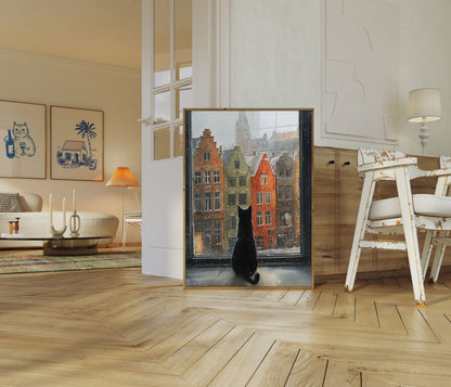 Black Cat Winter Window Poster